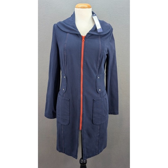 DUE +2 Women's Shawl Collar Full Zip Dress Jacket Navy Size 6 Wool‎ Pockets NWT - Picture 4 of 15